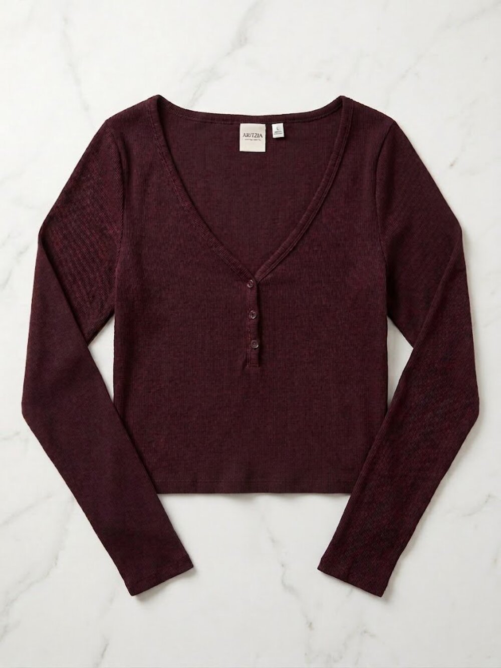 Aritzia V-Neck Button Pullover Sweater - Plum